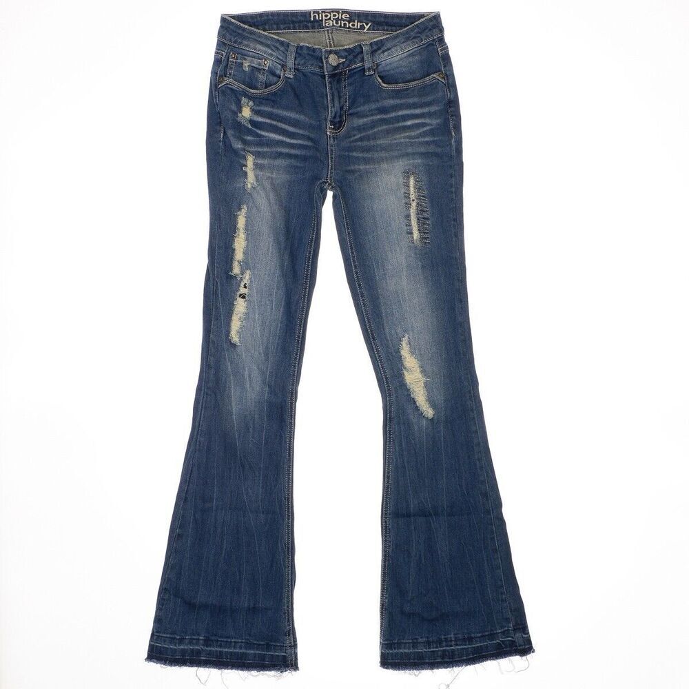 Hippie Laundry Flare Jeans Womens 27 Rip Repair Distressed Denim Stretch 28x30.5